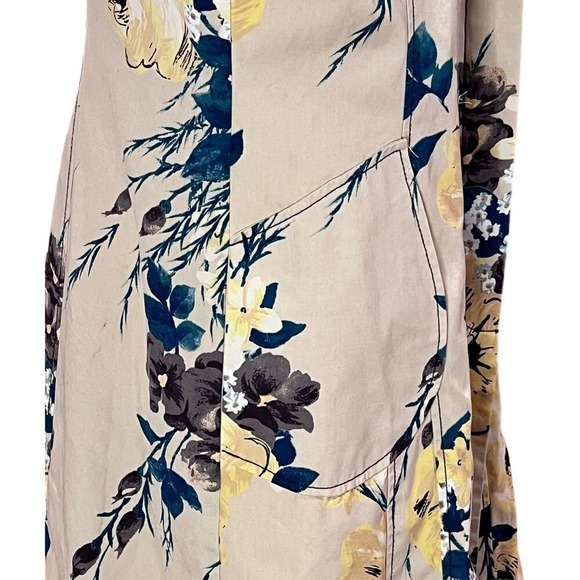 Vintage A|Line Yellow Floral 100% Cotton Trench Coat Large (I-264) - Picture 7 of 9